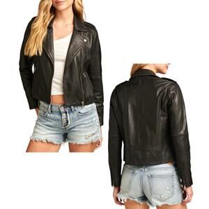 Lucky Brand, Women's Classic Lambskin Leather Moto Bikers Jacket, Black, X-Small